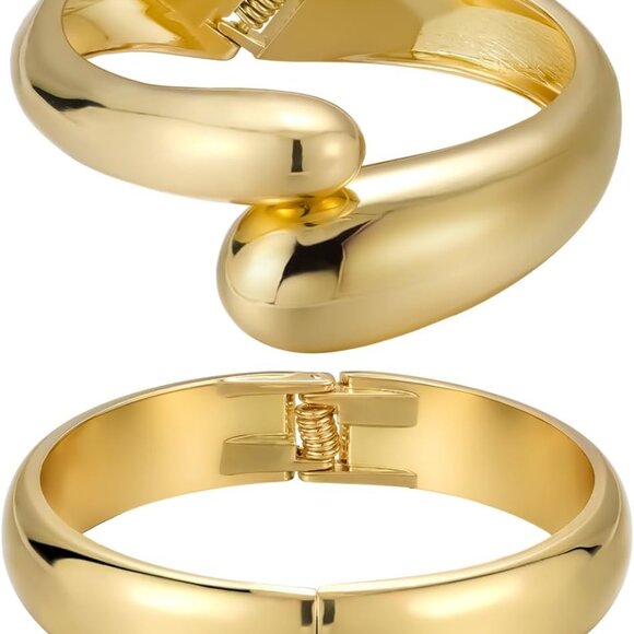 Jewelry - Elegant 18K Gold Plated Teardrop Bangle Bracelet Set for Women, Perfect for Form